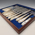 Late 19th Century British Antique White Mother of Pearl Handle Fruit Cutlery Set of 6 Pairs with Tray